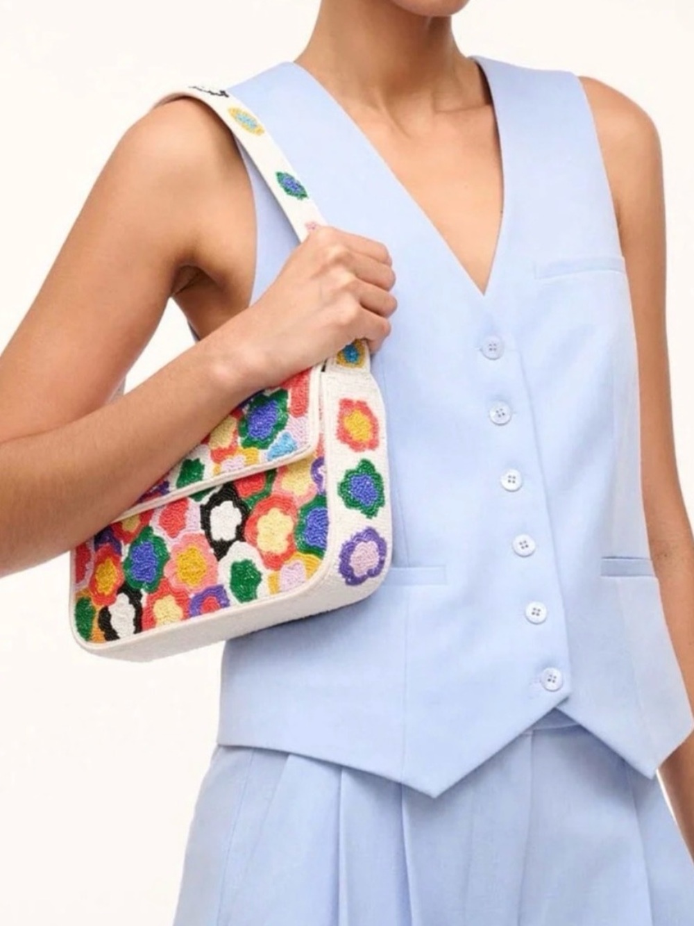 NWOT STAUD Beaded Tommy Bag Spring Bouquet Multicolor Rare
